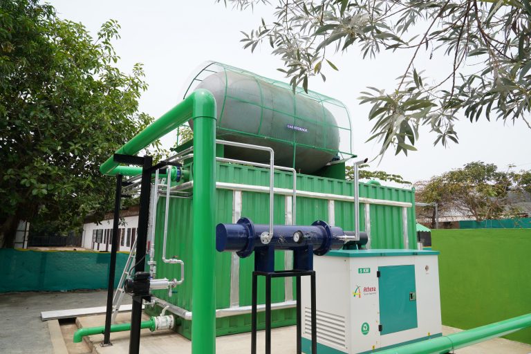 Containerised Bert Mobil biogas plant with gas storage tank, an existing reference installation